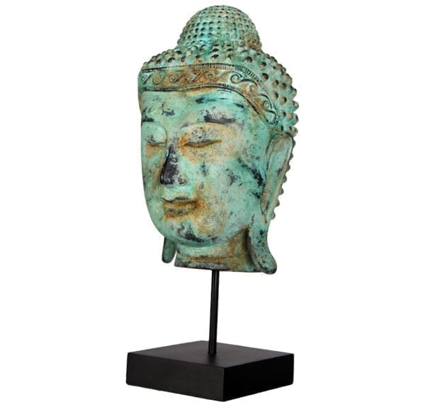 Angkor Wat Buddha Head On Base Greenish Bronze Finish