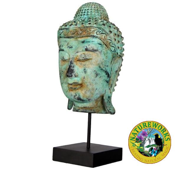Angkor Wat Buddha Head On Base Greenish Bronze Finish