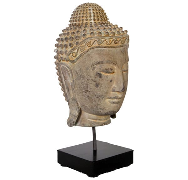 Angkor Wat Buddha Head On Base Moss Stone Finish