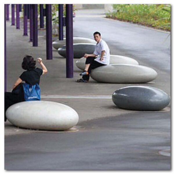 Designer Pebble seats made of artificial rock