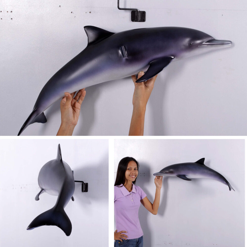 Baby Dolphin - bottlenosed - wall decor - sku 120062-this cute 3d statue shows the full 3d sculpture details - and includes a the attached wall brackets for easy installation