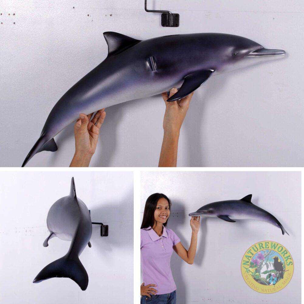 Natureworks Australia Baby Dolphin - bottlenosed - wall decor - sku 120062-this cute 3d statue shows the full 3d sculpture details - and includes a the attached wall brackets for easy installation