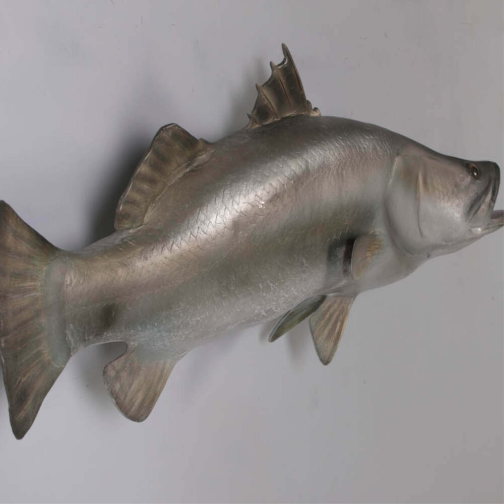 Barramundi Fish - Wall decor mount - angle view - shown mounted on wall - SKU: 100102