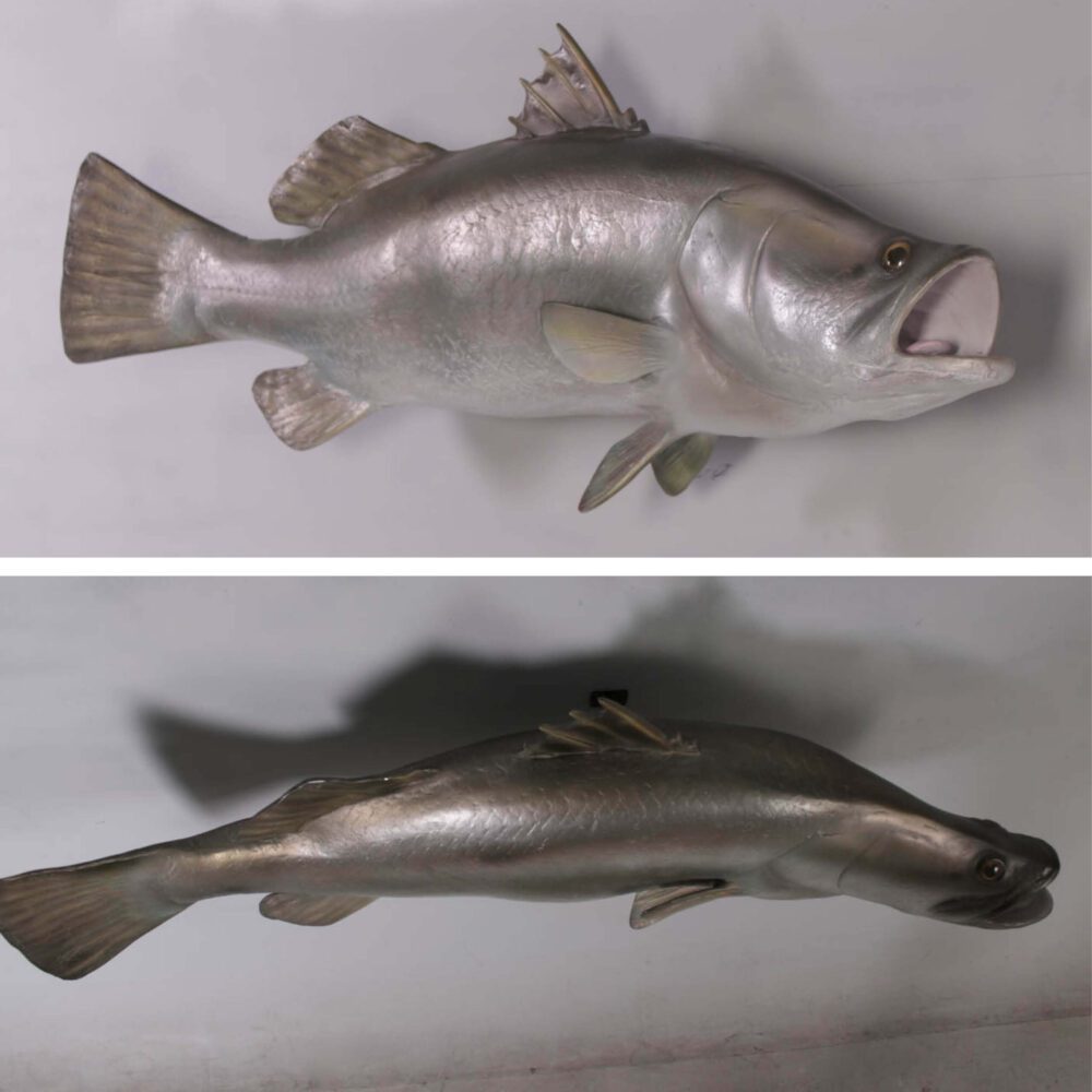 Natureworks Australia Barramundi Fish - Wall decor mount - side and top view mounted on wall - SKU: 100102