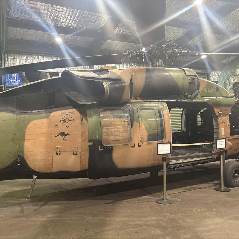 Natureworks Australia Black Hawk helicopter - shown in aircraft hanger side view