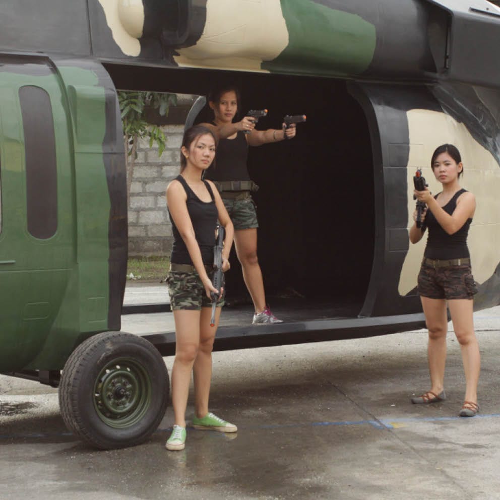 Natureworks Australia Blackhawk helicopter with girls and guns situ