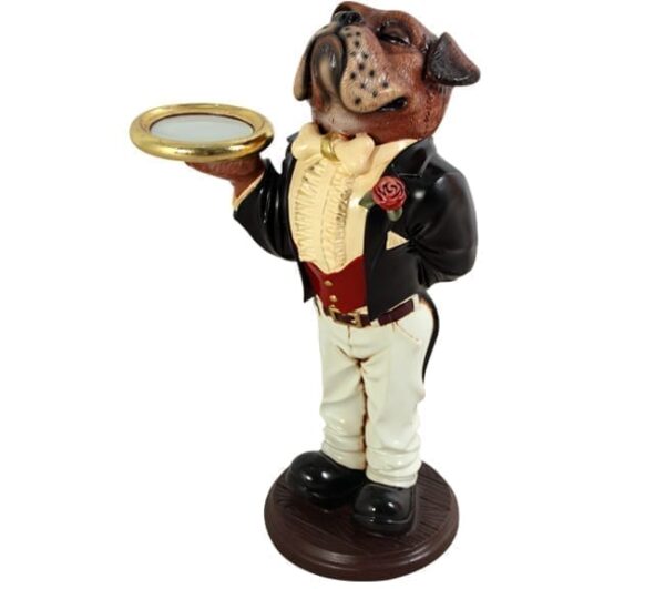 Boxer Dog Butler Statue Figurine Holding Tray