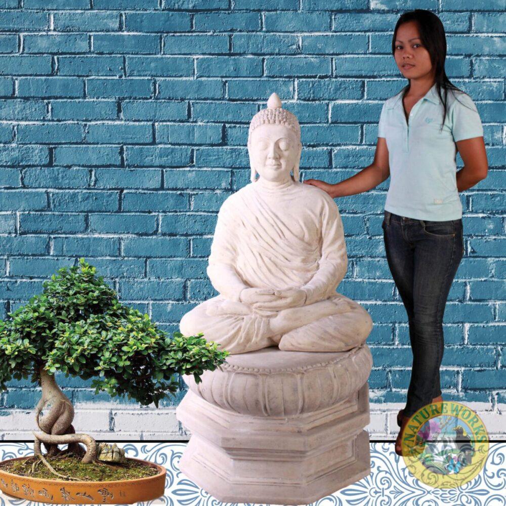Buddha_Divine_On_Lotus_Leaf_Roman Stone-030414RS - Shown iwht lady