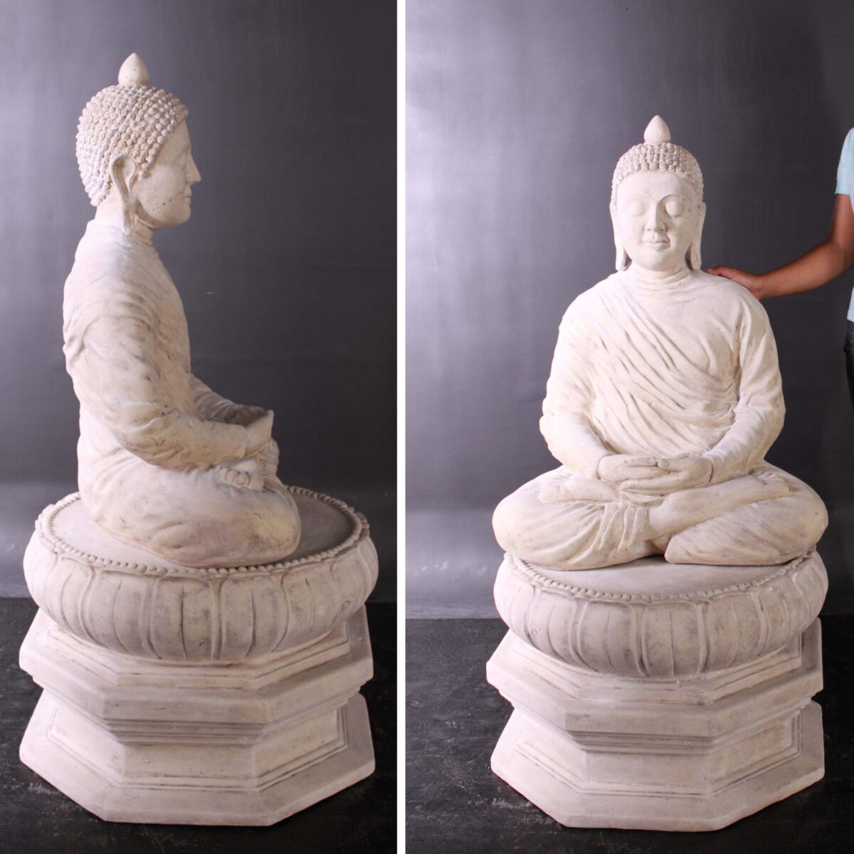 Natureworks Australia Buddha_Divine_On_Lotus_Leaf_Roman Stone-030414RS- Side and front views