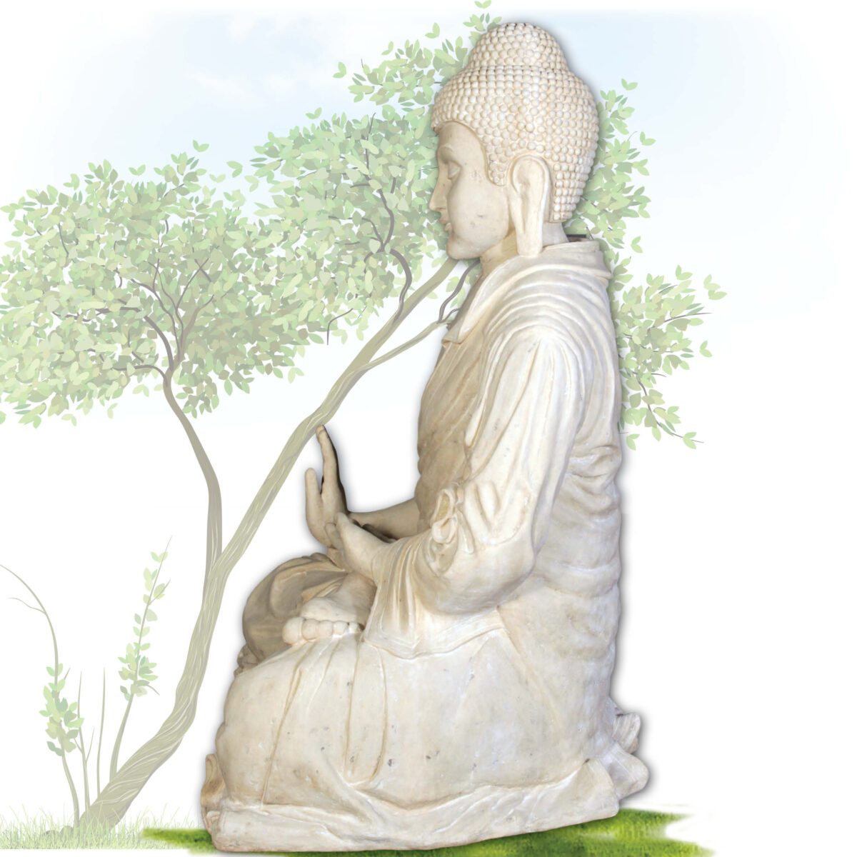 Natureworks Australia Buddha - Roman stone statue - in sitting pose - SKU 120042RS- Side view