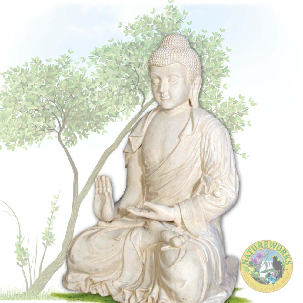 Buddha - Giant Roman Stone statue - in sitting pose - SKU 120042RS- Angle view