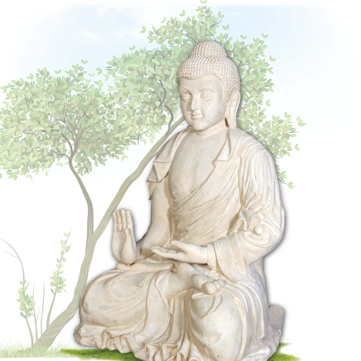 Natureworks Australia Buddha - Giant Roman Stone statue - in sitting pose - SKU 120042RS- Angle view