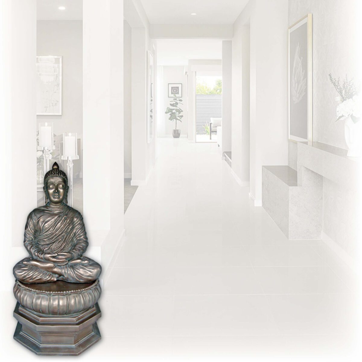 Natureworks Australia Buddha Divine on lotus leaf- Statue - Bronze finish - SKU 030414B