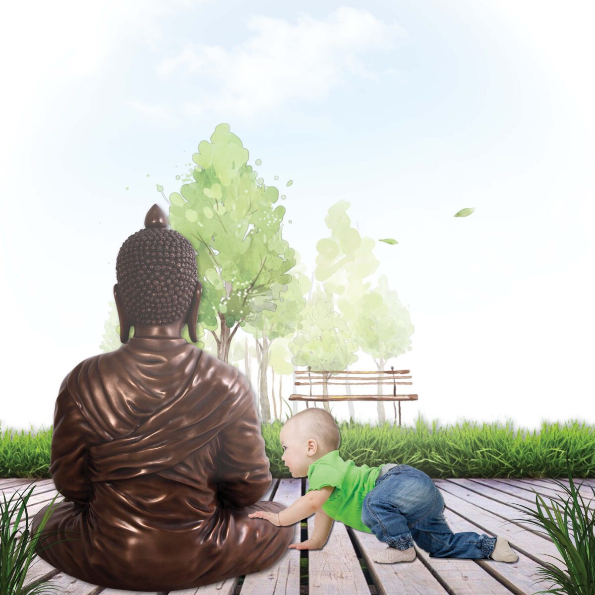 Natureworks Australia Buddha divine sitting pose - with a bronze finish - high detailed sculpture SKU :030414B