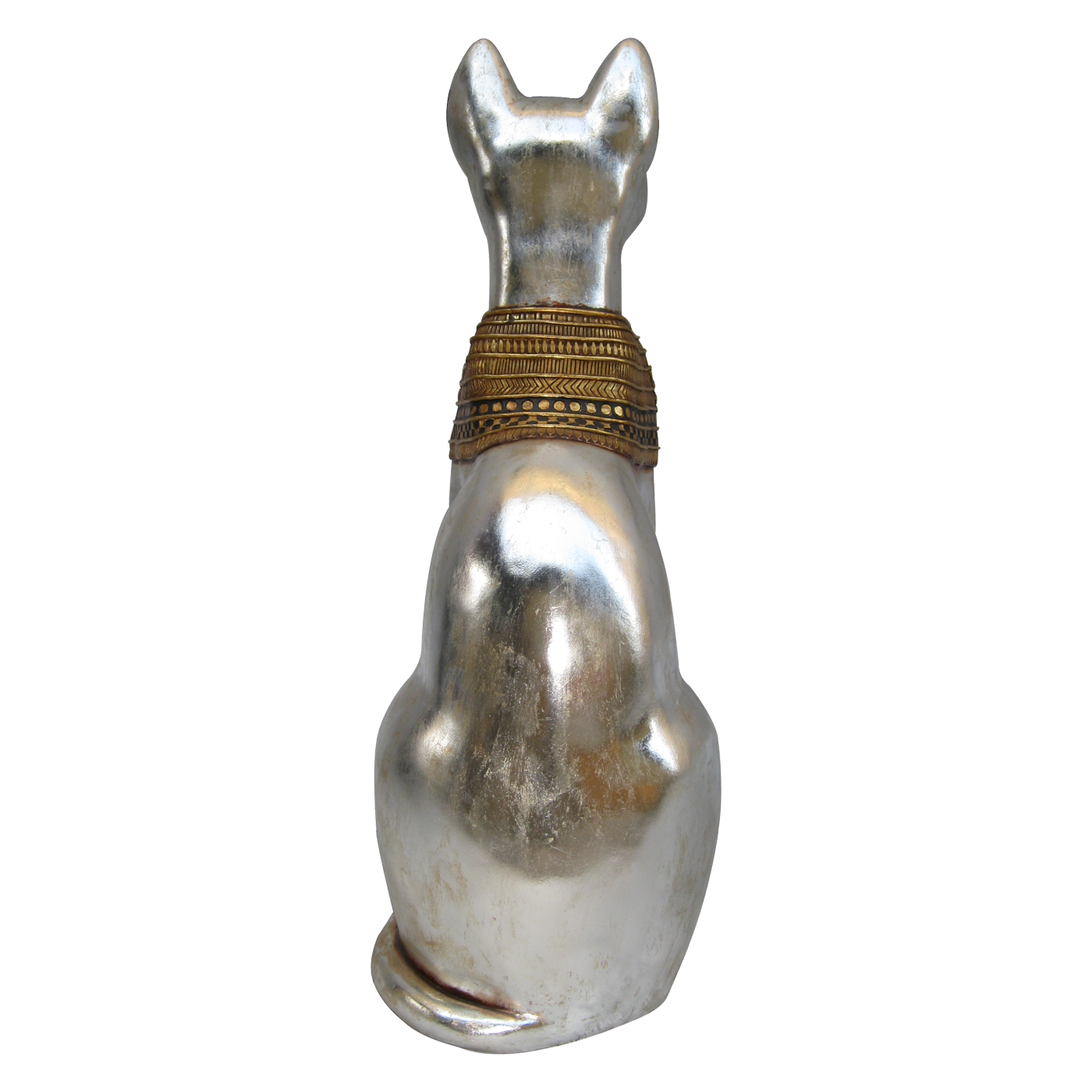 Natureworks Australia Egyptian Cat Goddess - AFCAG - sitting pose in Silver and gold leaf details - very elegant statue - rear view