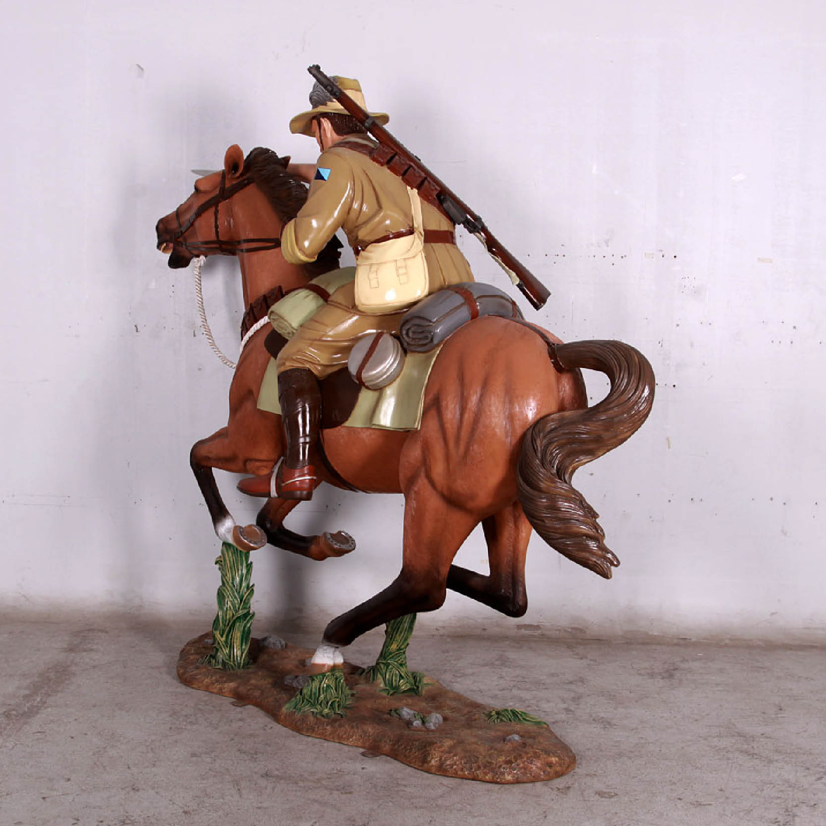 Natureworks Australia Charge at Beersheba 130032 life size coloured -Rear angle view of rider on horse-Australian military History - Life-size horse and rider