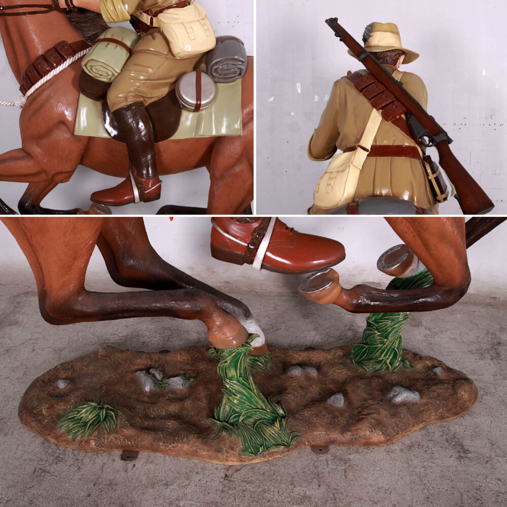 Charge at Beersheba 130032 life size coloured -various views - base plate- rear view showing rifle, - Australian military History - Life-size horse and rider sculpture