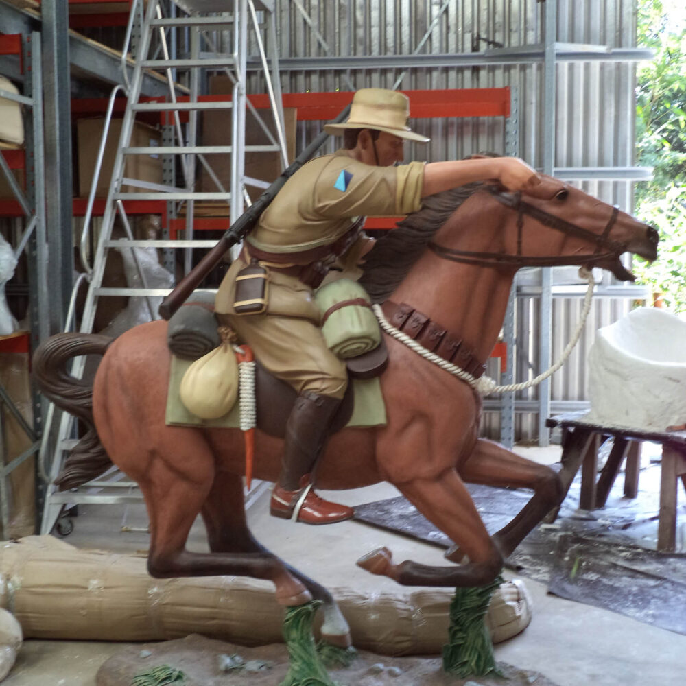 Charge at Beersheba - life-size horse and rider sculpture on base