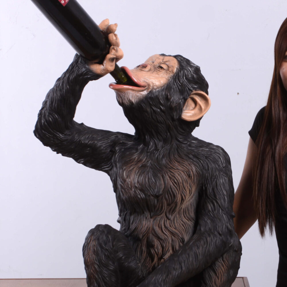 Chimpanzee sitting - statue-bozzy bottle holder - 140099 - angle view with bottle