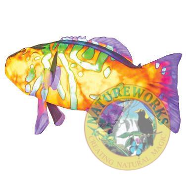 Natureworks Australia Coral Trout - White - Giant for public art displays and events - 120045White - showin with colour laser light shining on display - in Cairns Queensland
