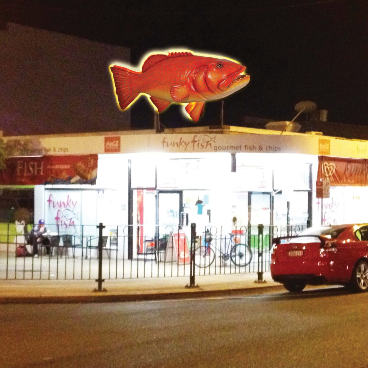Natureworks Australia Coral trout fish - Giant hanging 120045hanging - shown on top of fish and Chip shop