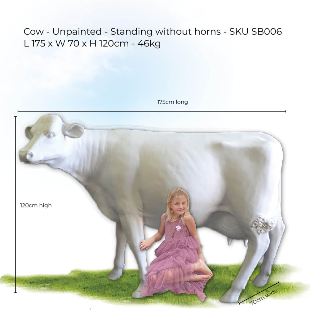 Cow Standing - unpainted 120cm high--No Horns- shown with young girl sitting- SB006