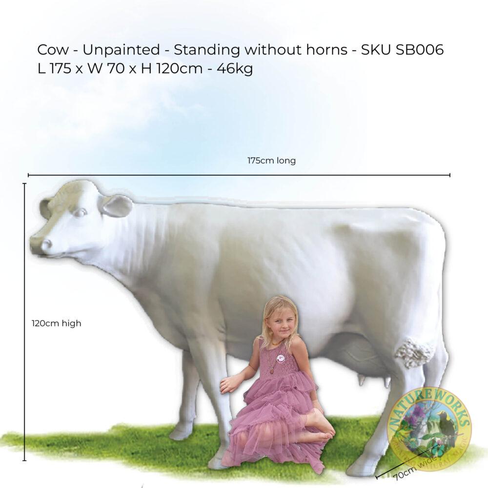 Cow Standing - unpainted 120cm high--No Horns- shown with young girl sitting- SB006