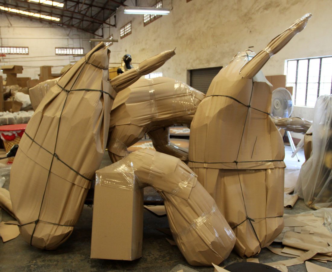 Natureworks Australia Dragon STanding - 7ft Red - 100043- shown on float at medieval festival - showing packaging