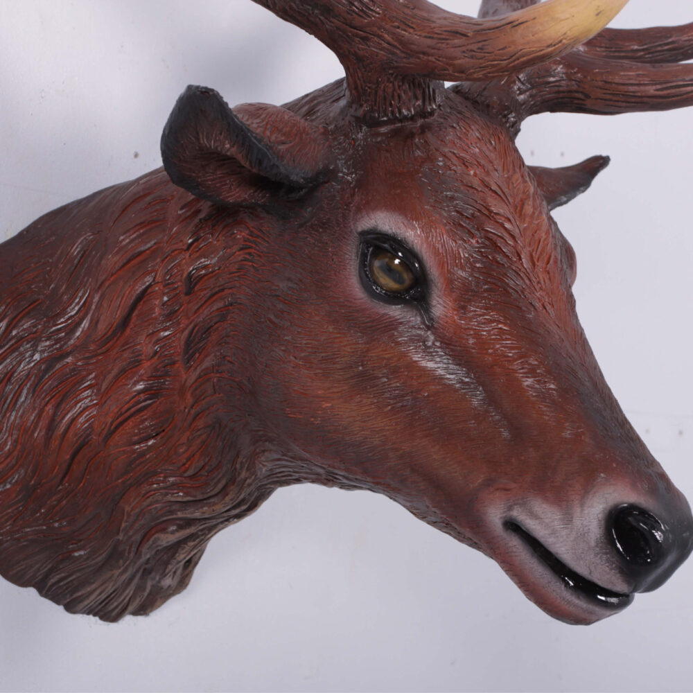 Deer stag head - Wall mount - red - sku 130095 - showing close up of head detail