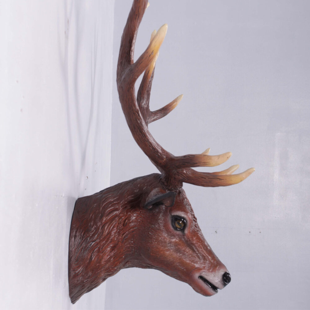 Deer stag head - Wall mount - red - sku 130095 - shown side view mounted on wall