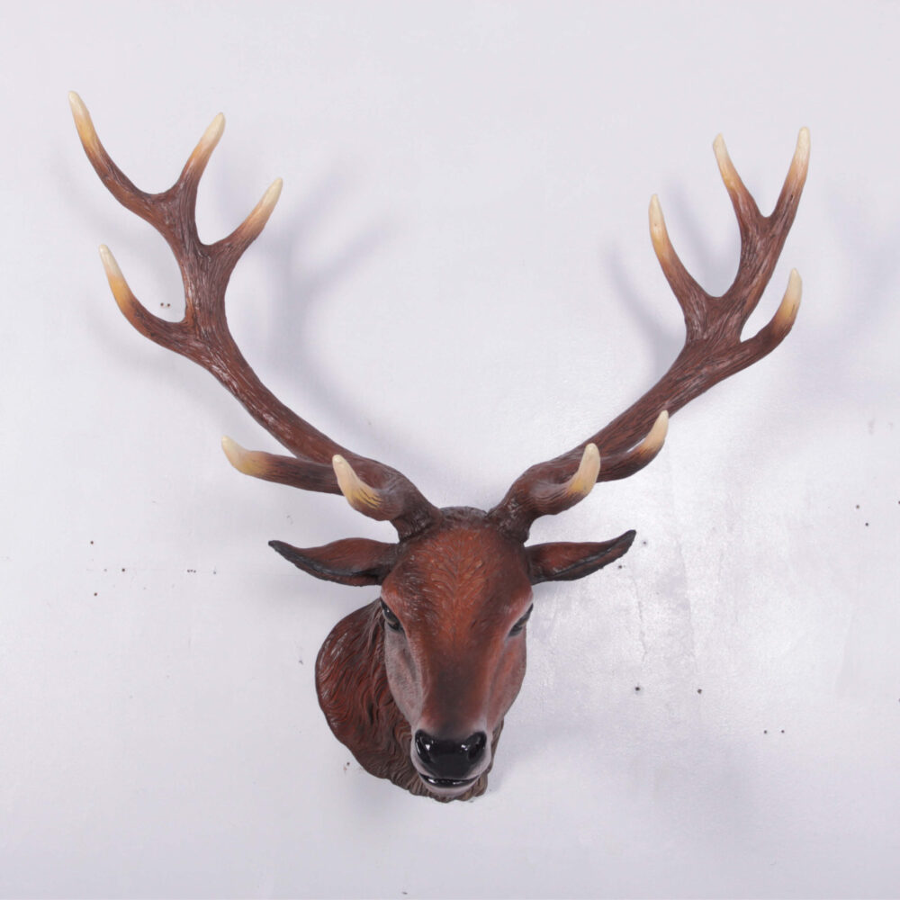 Deer stag head - Wall mount - red - sku 130095 - showin front view mounted on wall