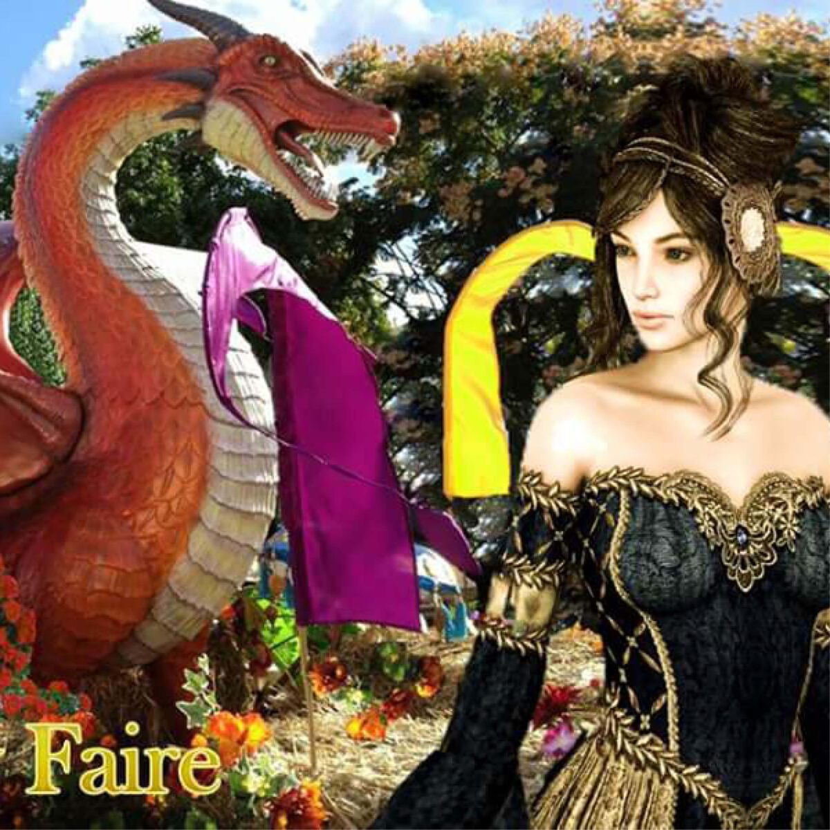 Natureworks Australia Dragon STanding - 7ft Red - 100043- shown on float at medieval festival - shown on poster
