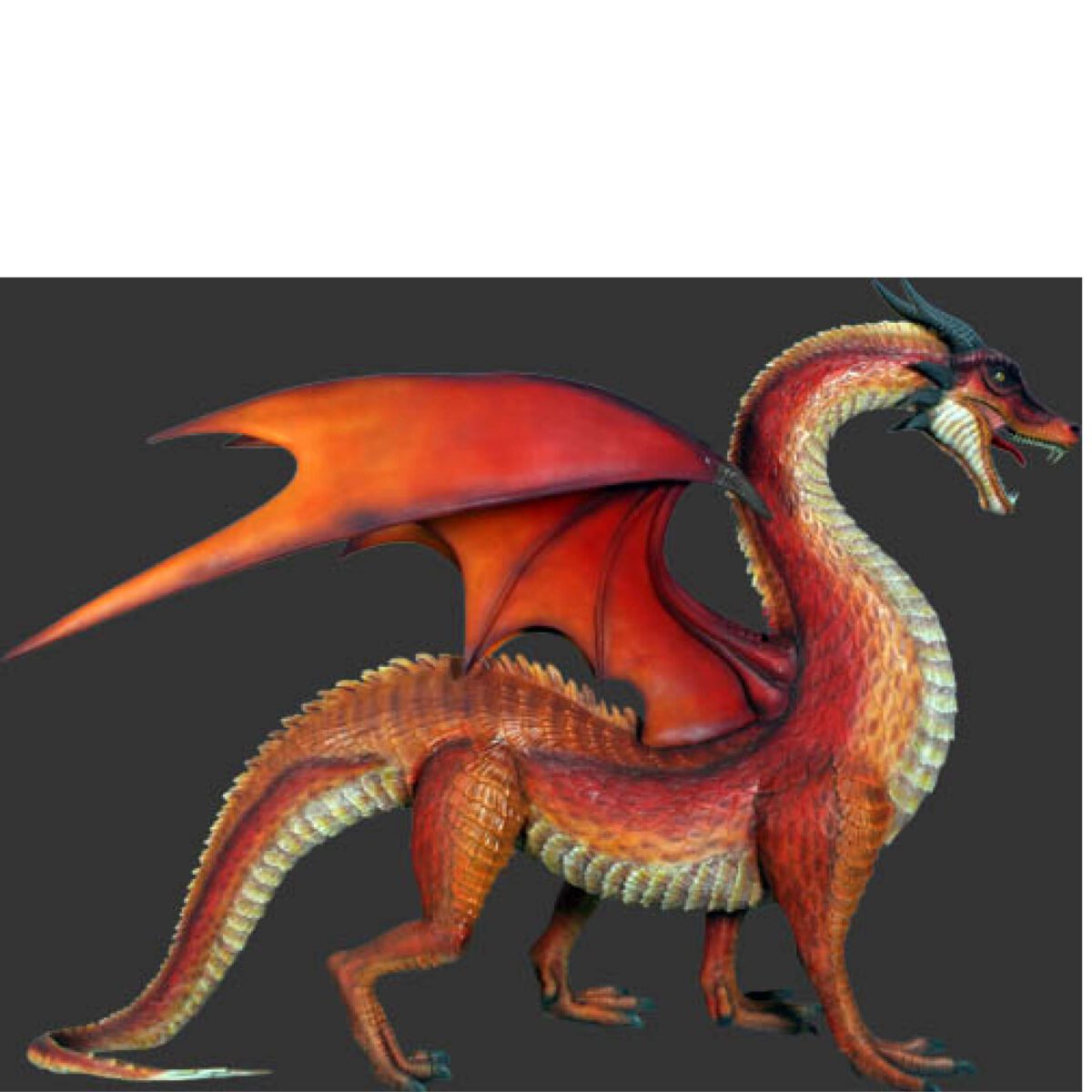 Natureworks Australia Dragon STanding - 7ft Red - 100043- shown on float at medieval festival - side view