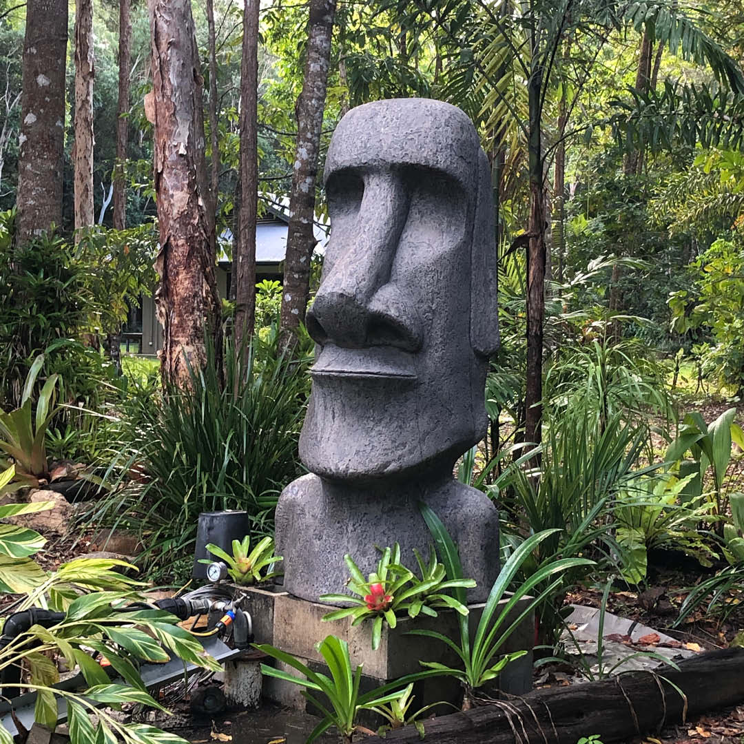 Natureworks Australia Easter Islan Moai Head - 6ft - 090076CC - Cement finish - very heavy - shown in customers garden