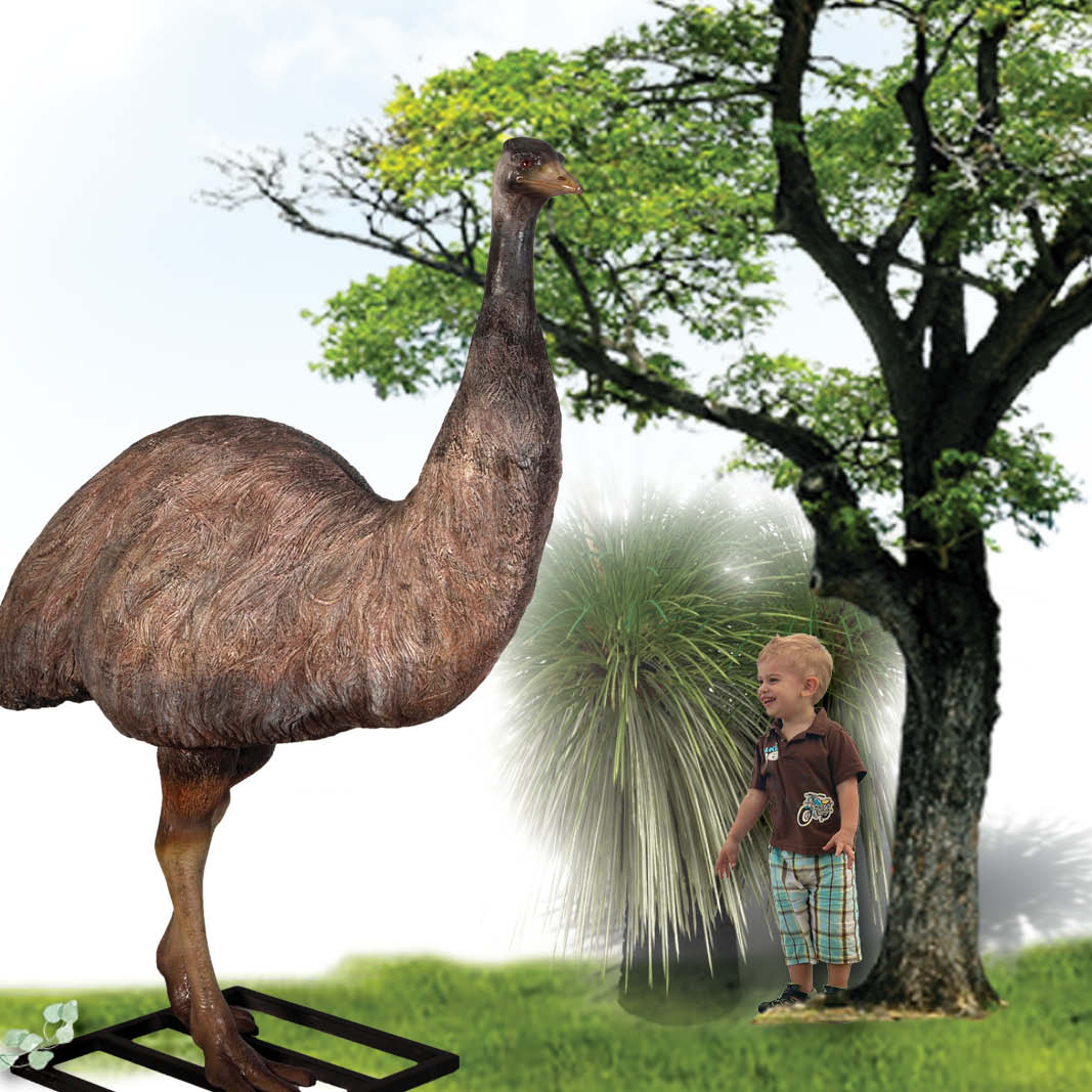 Natureworks Australia Emu Bird statue on base plate-080043 with plant background