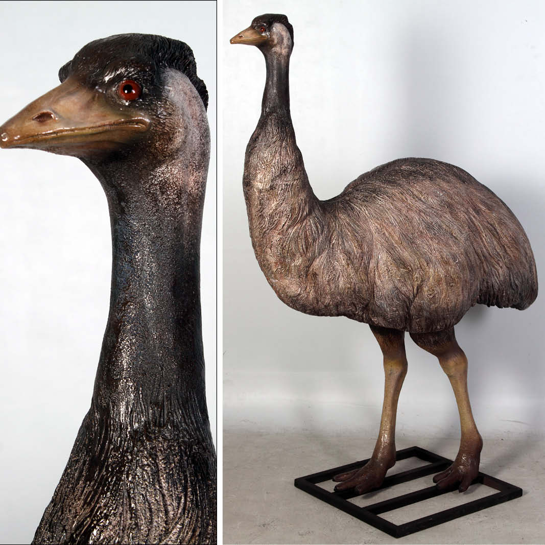 Natureworks Australia Emu Bird statue on base plate-080043 - side view and close up of head