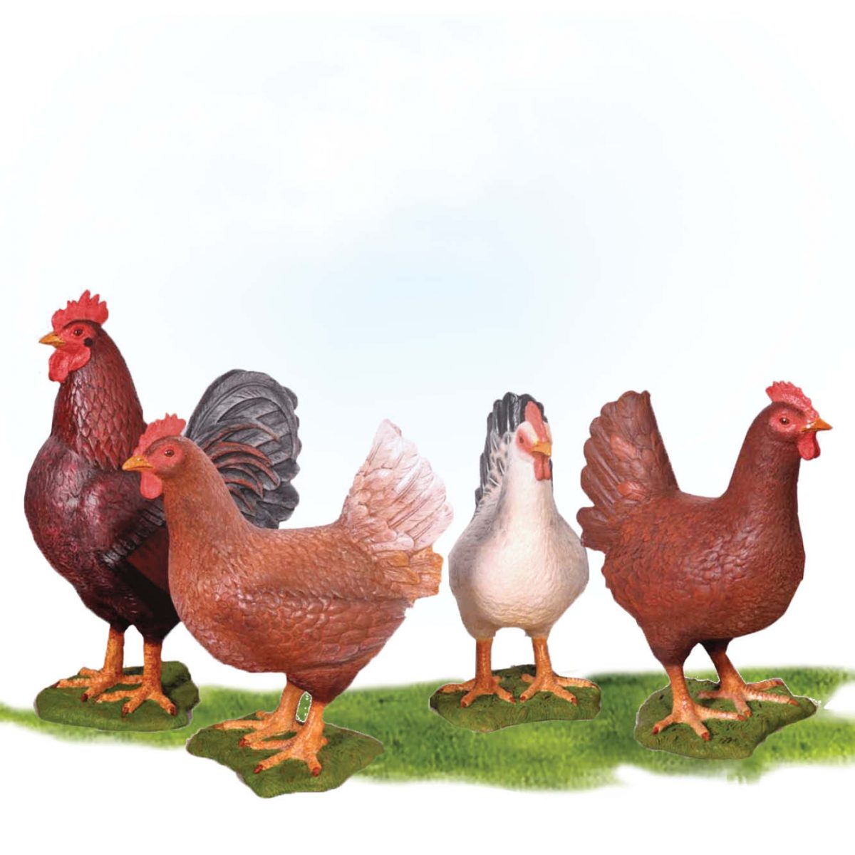 Natureworks Australia FibreglassChickenSet RoosterandHensSet