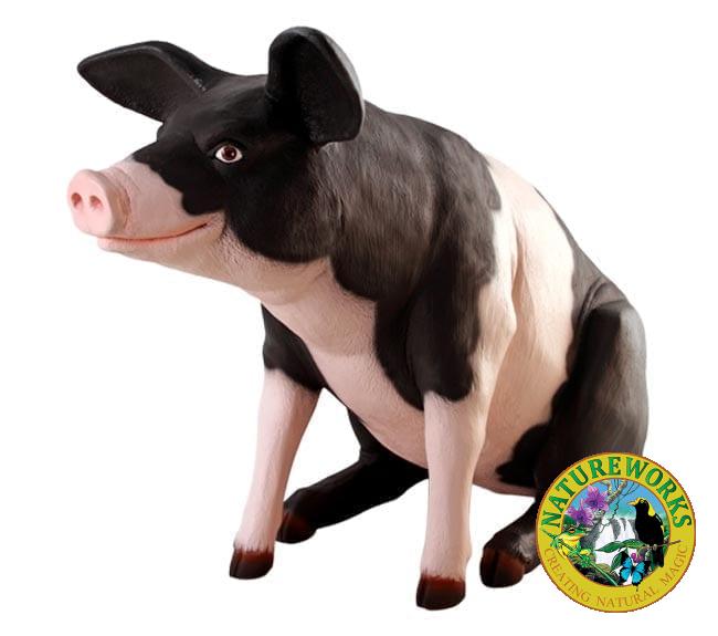Fibreglass Pig Sculpture Pink And Black