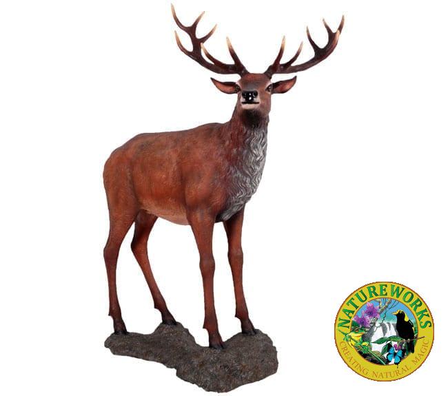 Fibreglass Red Stag Deer Sculpture On Rock