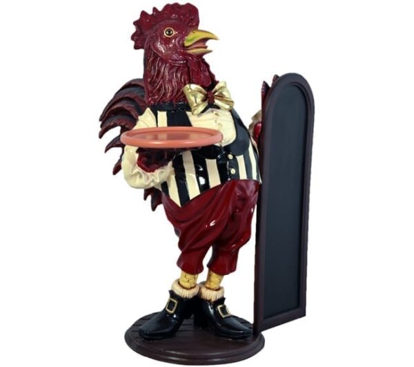 Fibreglass Rooster Butler Statue with Tray