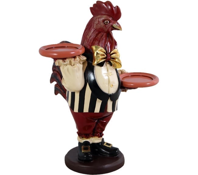Fibreglass Rooster Butler Statue with Tray