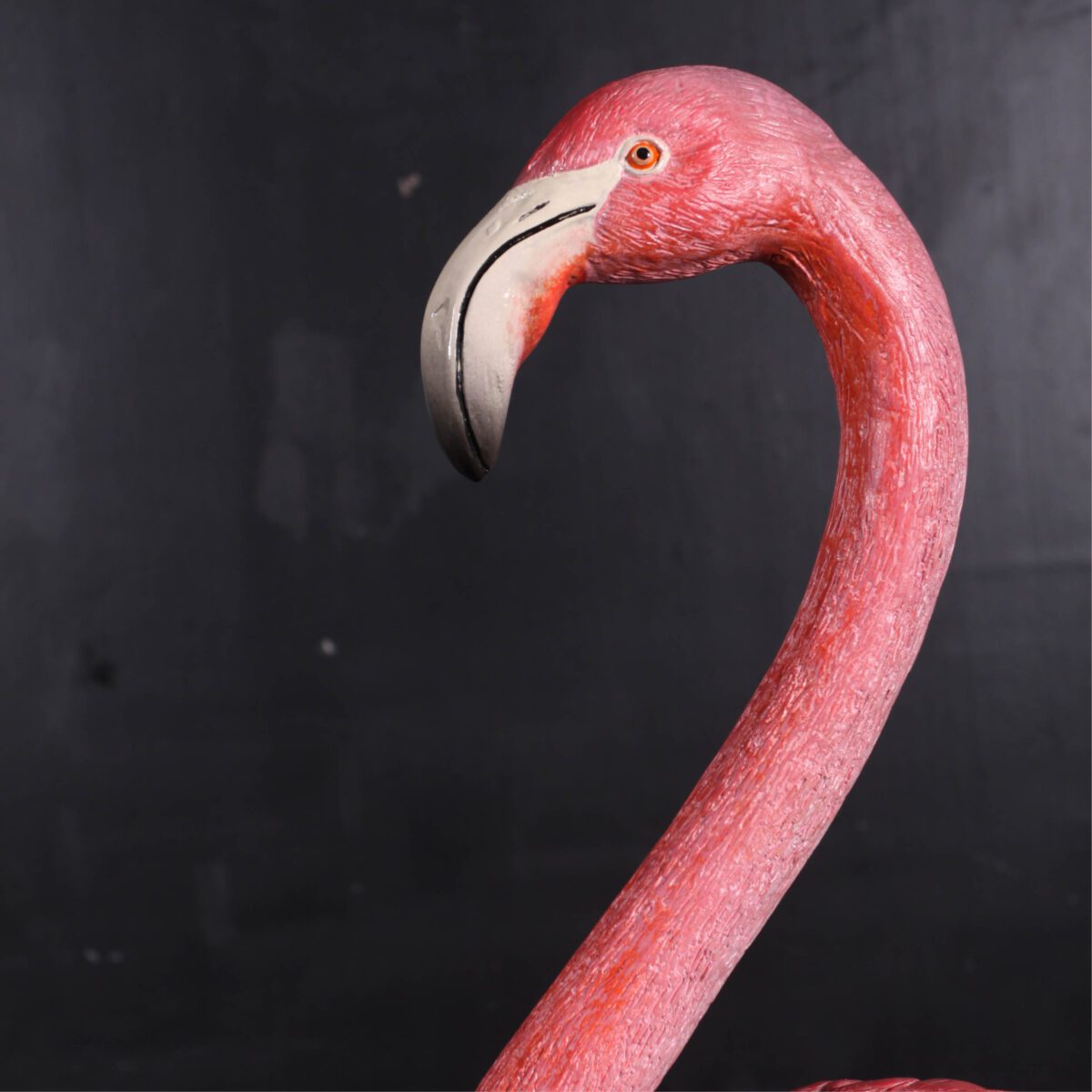 Natureworks Australia Flamingo Pink - Bird - 110038P - standing pose on oval base plate - long skinny legs and elegant necks- perfect for tropical themed events- showing clos up of head and neck
