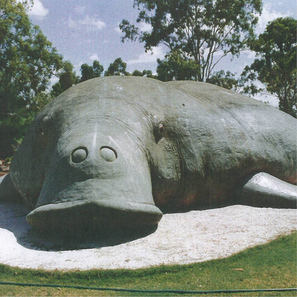 Giant Dugong sculpture front view completed