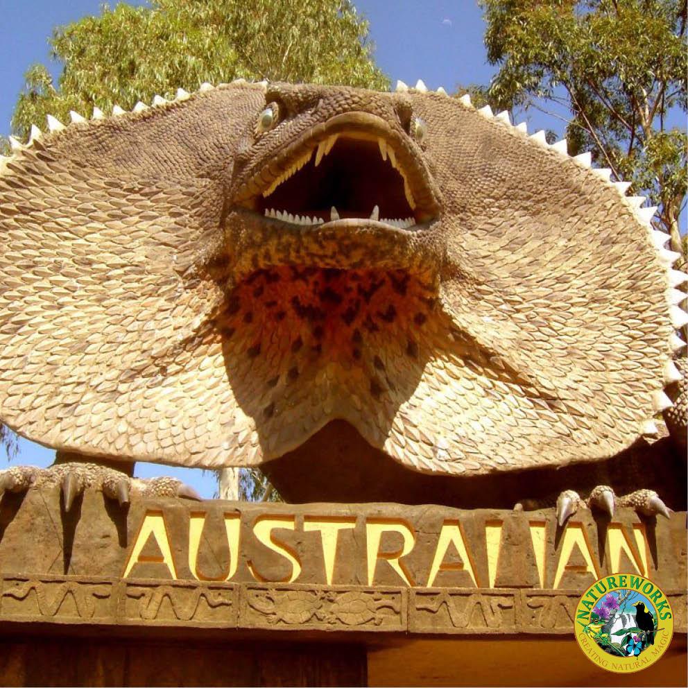 Giant Frilled Neck Lizard Entry Statement at Australian Reptile Park
