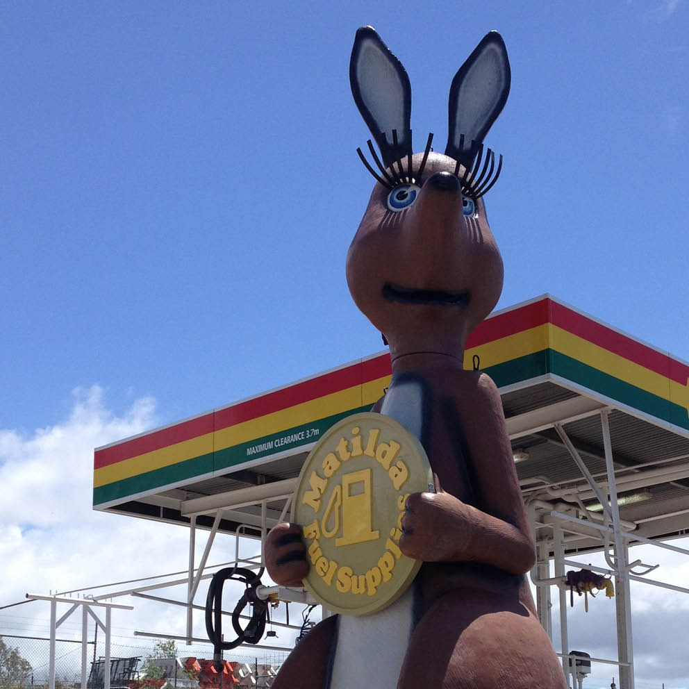 Natureworks Australia Giant Matilda the Kangaroo Head close up at petrol station