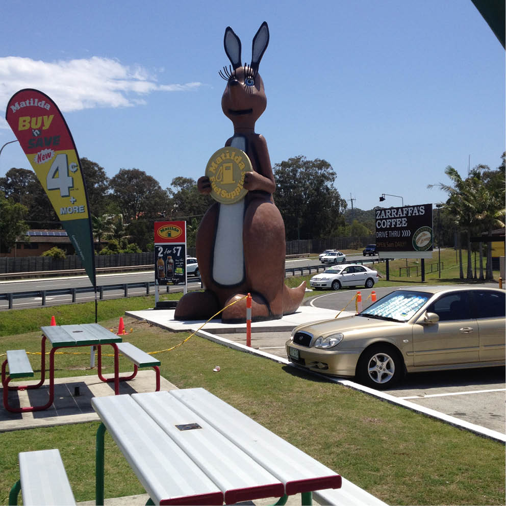Natureworks Australia Giant Matilda the Kangaroo installed at Matilda Petrol station