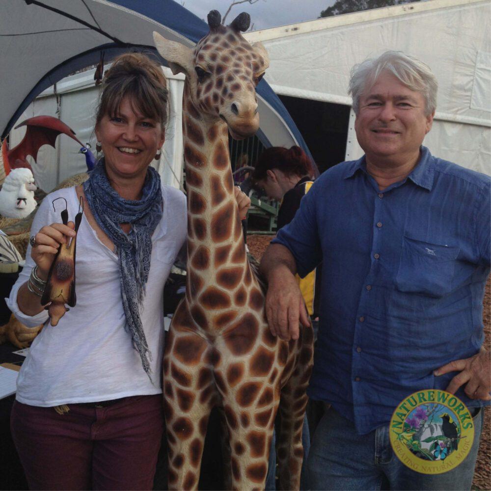 Natureworks Australia Giraffe Statue 6ft Rothchild for sale or hire - 120004 - shown with raffle winner
