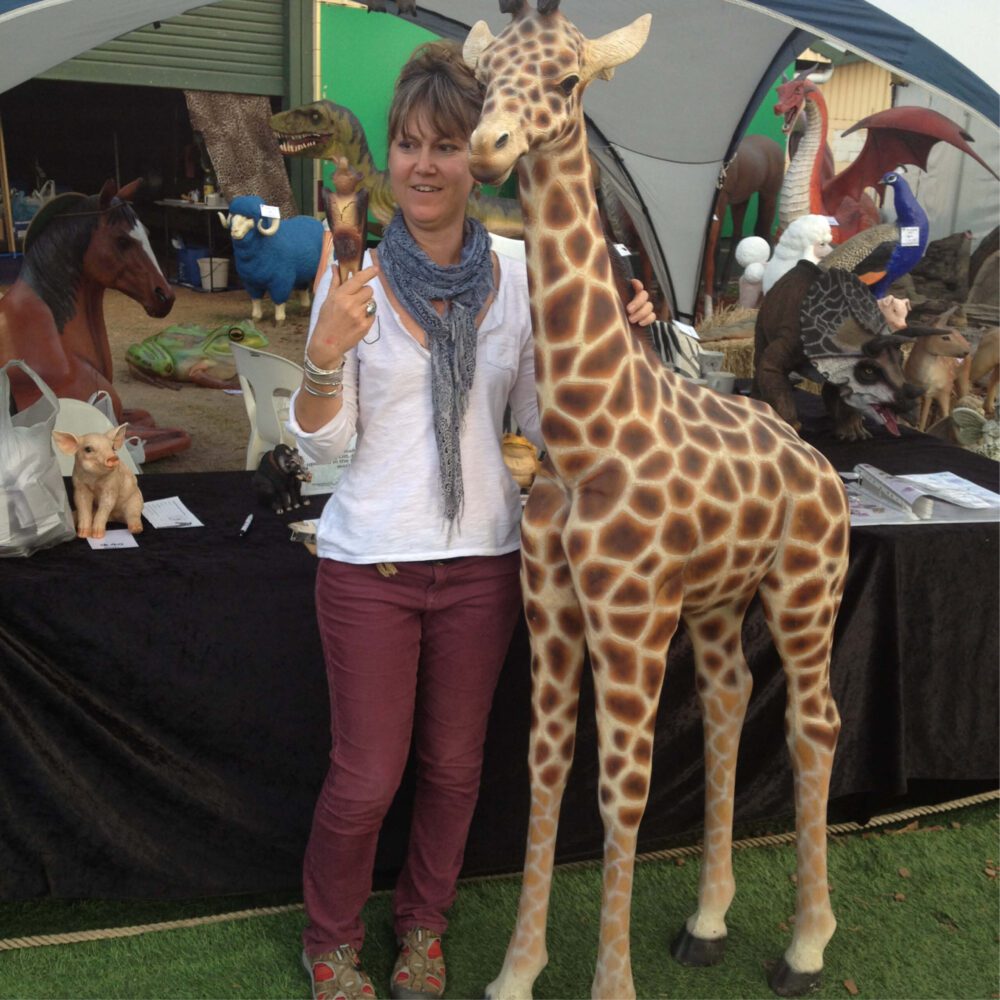 Natureworks Australia Giraffe Statue 6ft Rothchild for sale or hire - 120004 - shown with raffle winner - V2