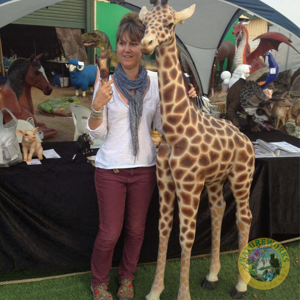 Natureworks Australia Giraffe Statue 6ft Rothchild for sale or hire - 120004 - shown with raffle winner - V2