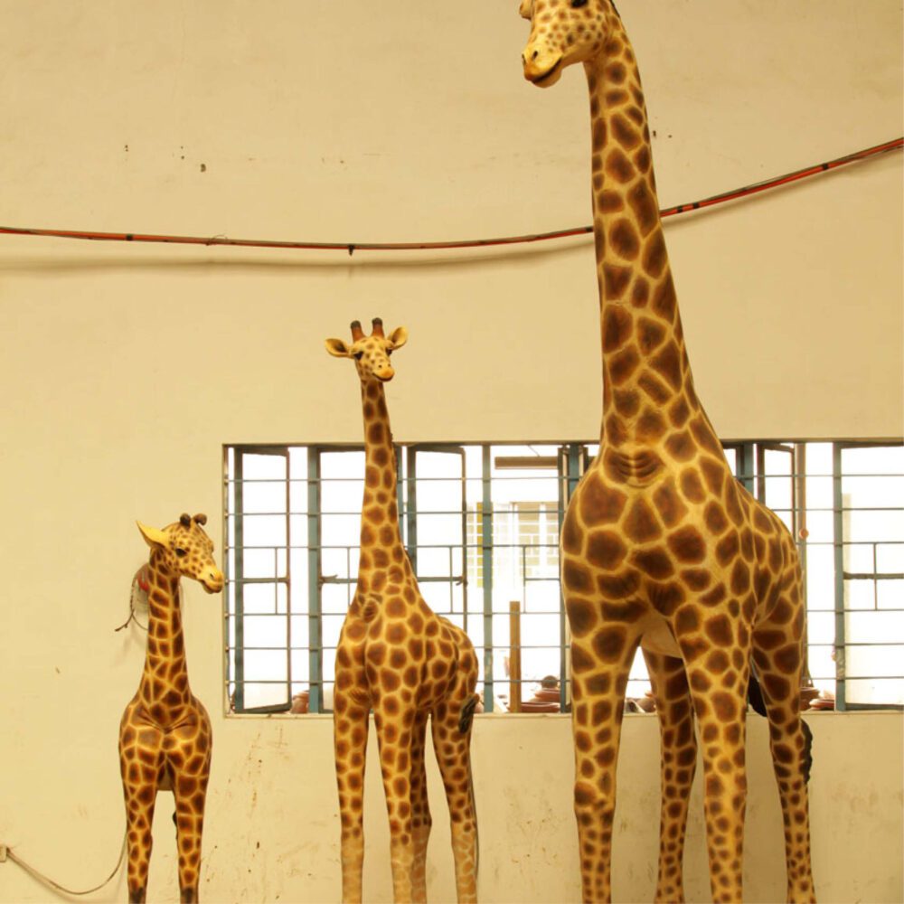 Natureworks Australia Giraffe Statue 6ft Rothchild for sale or hire - 120004 - shown with 3 various sizes of giraffes available